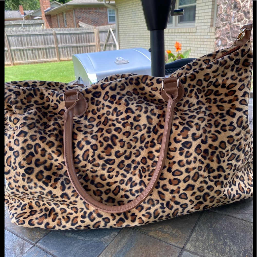 Leopard print overnight bag